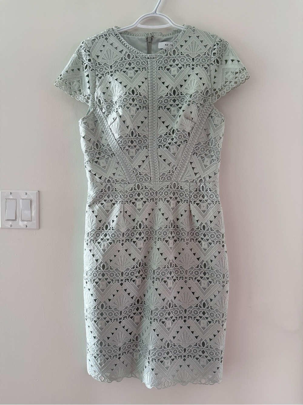 Reiss Light Sage Lace Mini Dress